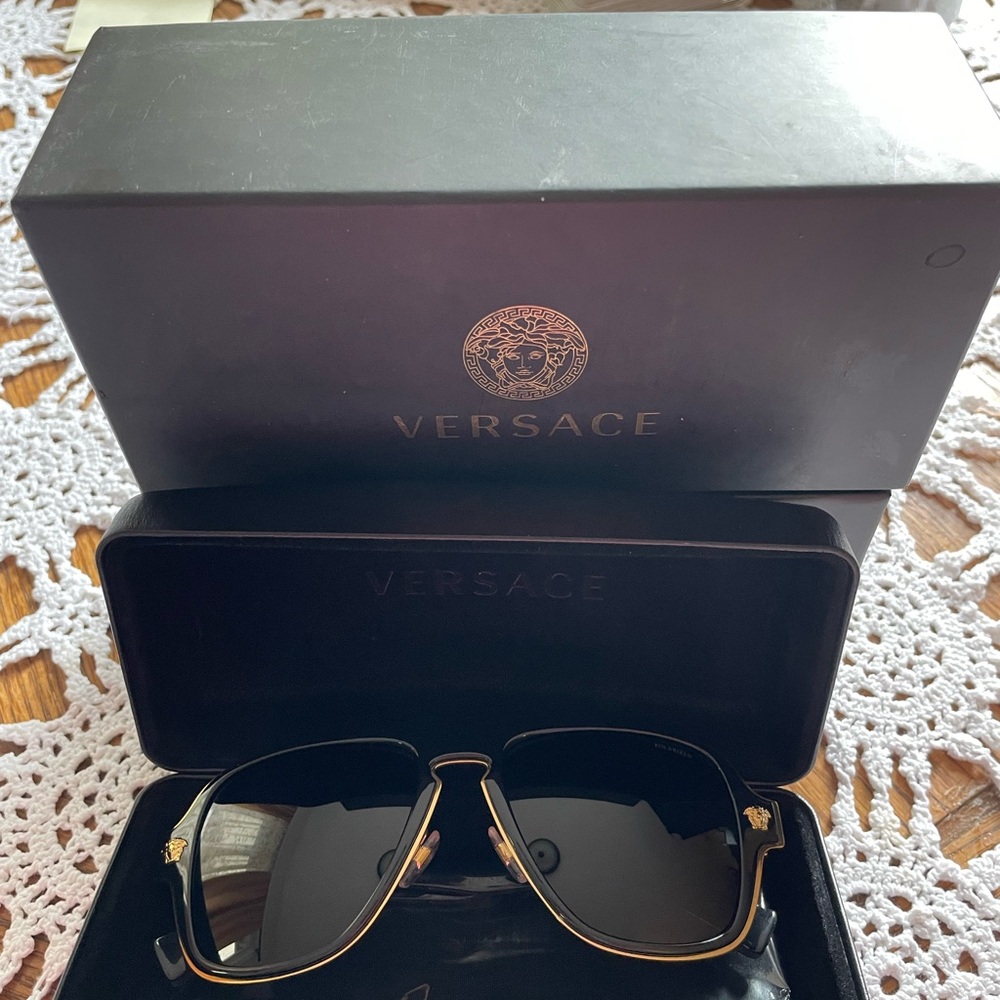Versace Black and Gold Aviator Sunglasses